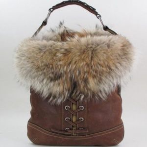 Coach 1426 Leather Shoulder Bag Limited Edition with Coyote Fur Trim